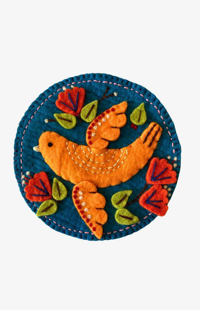Felted Bird Embroidered Trivet