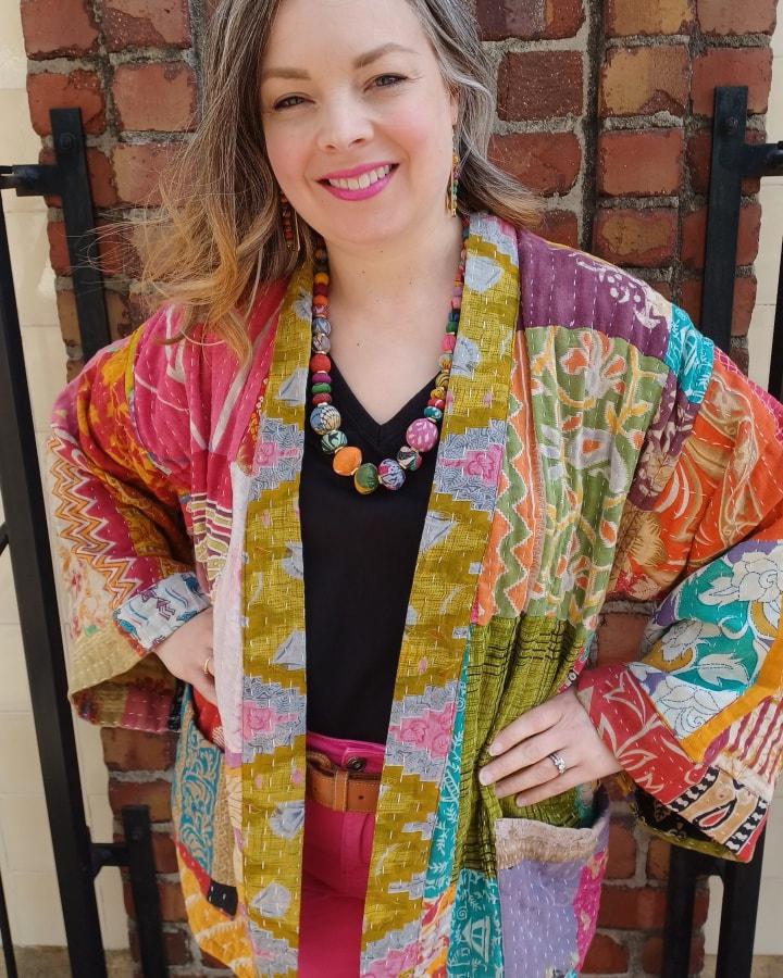 Reversible Cotton Kantha Kimono Jacket