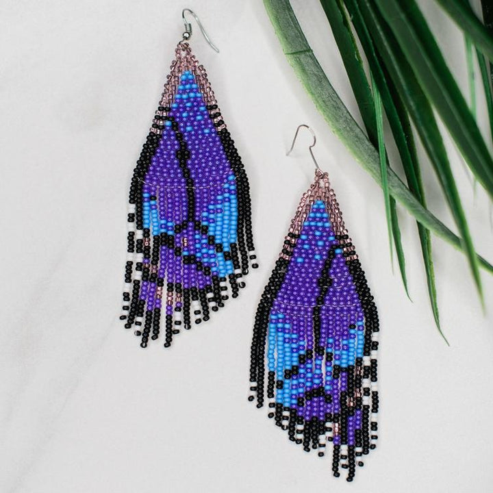 Purple Butterfly Wing Fringe Earrings