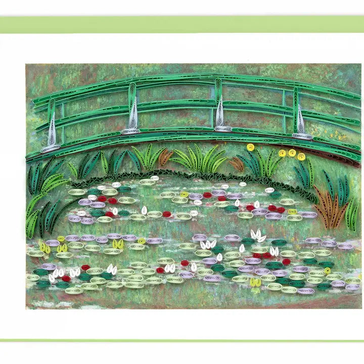 Artistic depiction of a bridge over water lilies 