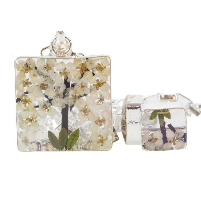 Alpaca Silver Square Flower Pendant Necklace