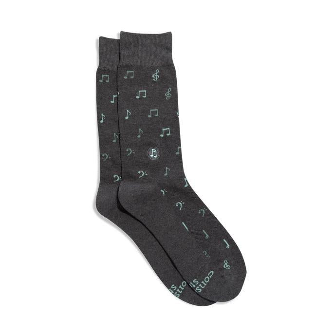 Socks that Support Music (Gray Musical Notes)