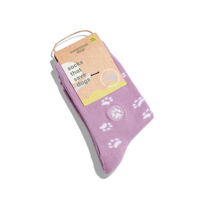 Kids Socks that Protect Dogs (Purple Paw Prints)