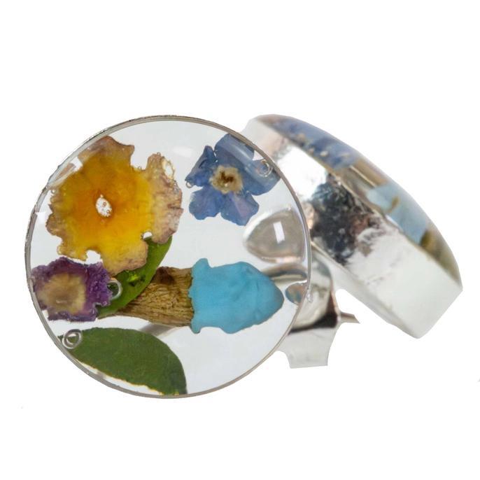 Pressed Flower Bouquet Round Stud Earrings