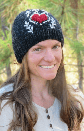 Embroidered Heart Knit Hat