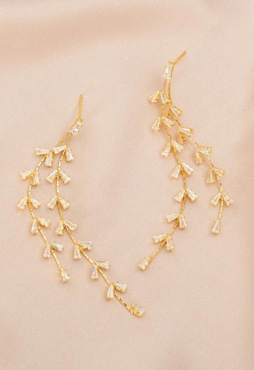 Graceful Willow Zircon & Gold Earrings
