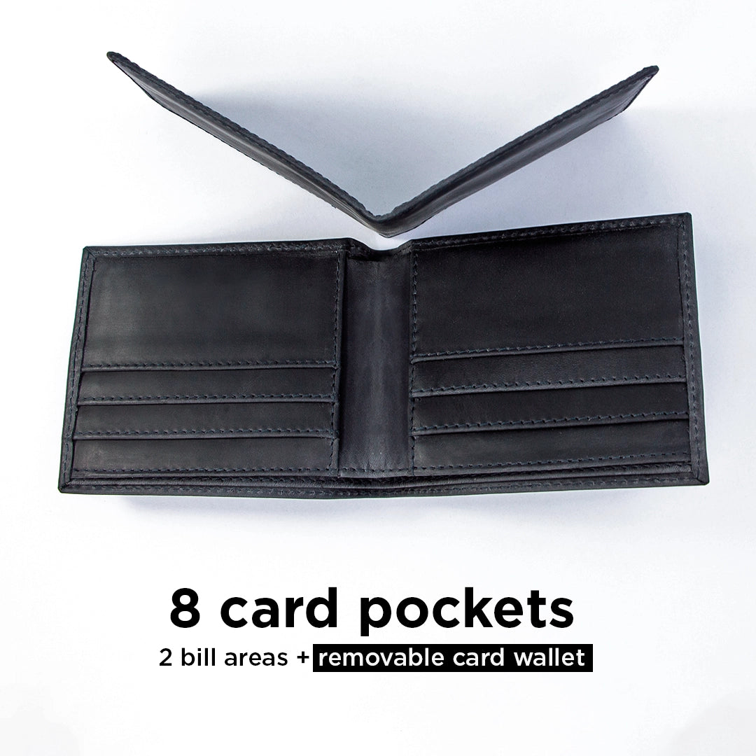 Bifold Leather Wallet - Electric Black