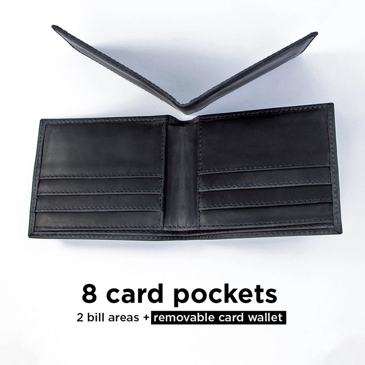 Bifold Leather Wallet - Electric Black