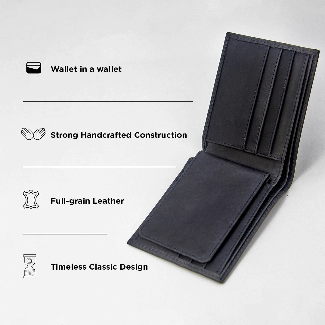 Bifold Leather Wallet - Electric Black