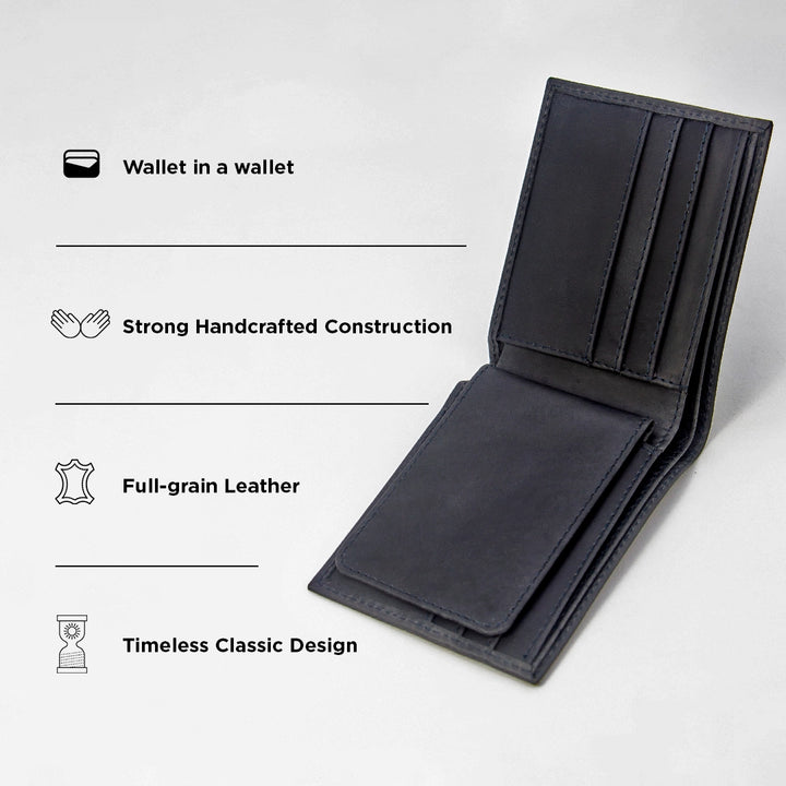 Bifold Leather Wallet - Electric Black
