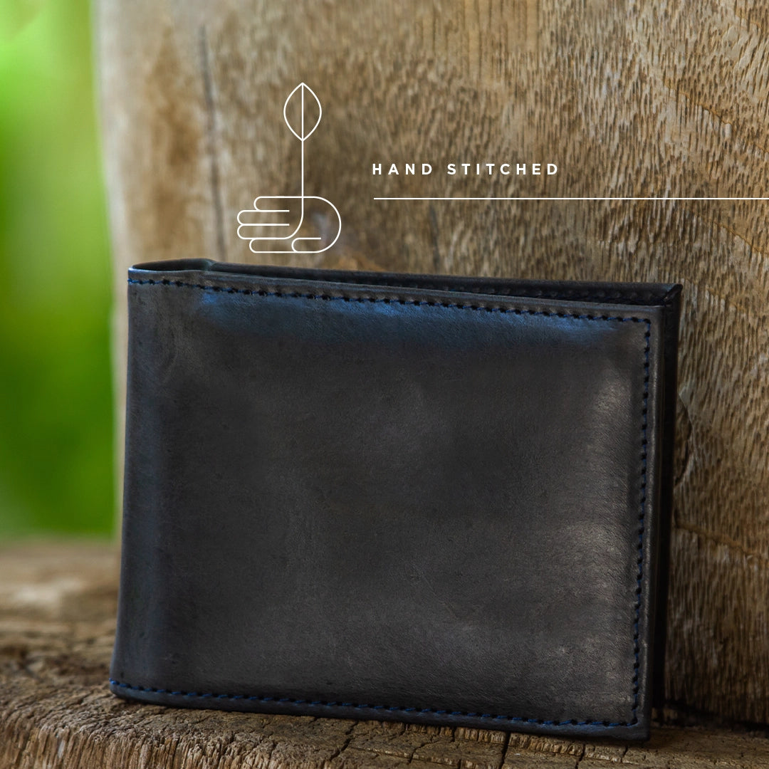 Bifold Leather Wallet - Electric Black