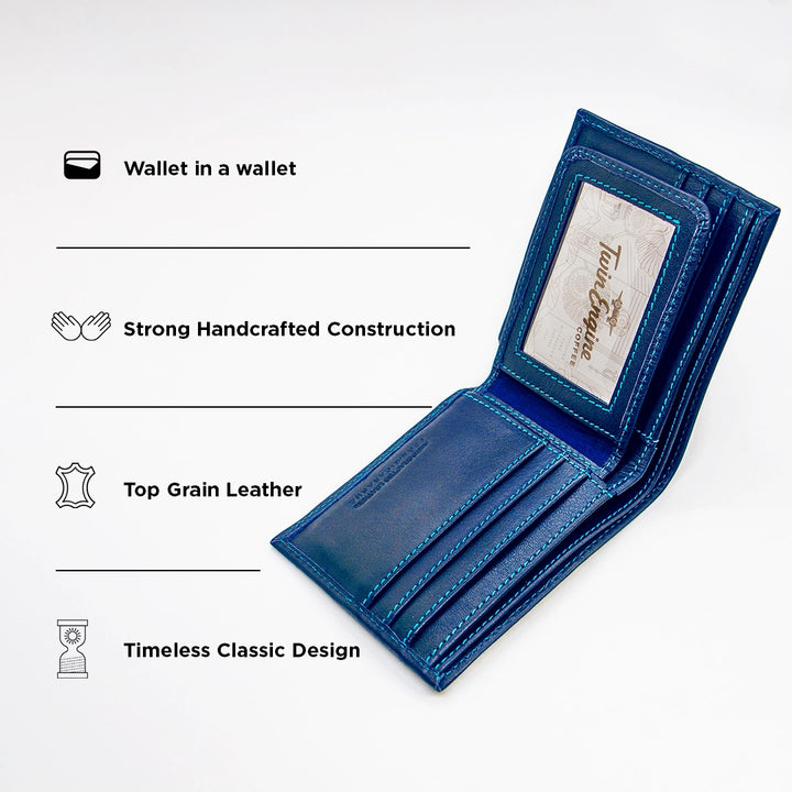 Bifold Leather Wallet - Ocean Navy Blue