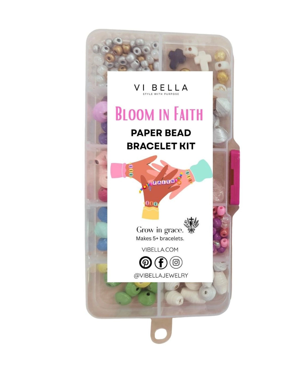 VI BELLA paper bead bracelet kit with colorful beads and a label on a white background