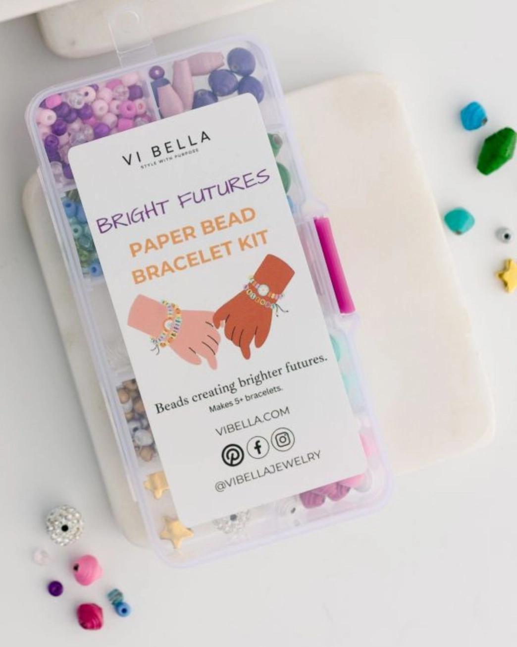 VI BELLA Bright Futures Paper Bead Bracelet Kit with colorful beads on a white background