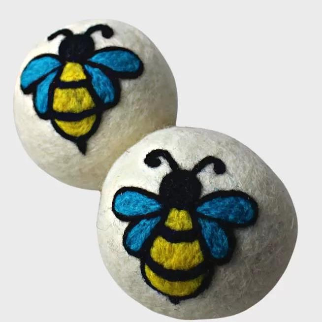 Two bumble bee dryer balls