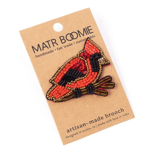 Beaded Cardinal Brooch Pin