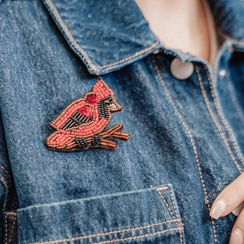 Beaded Cardinal Brooch Pin