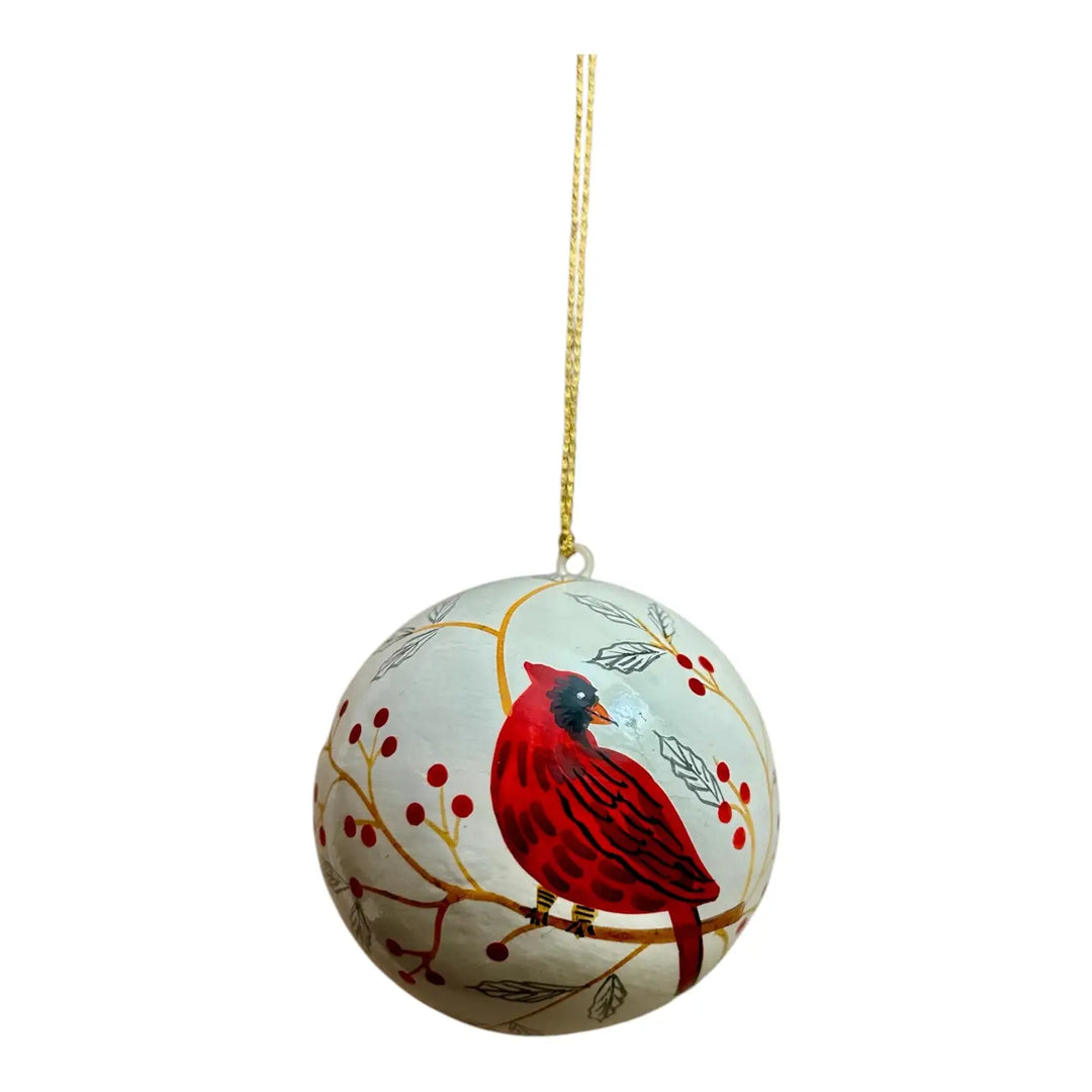 a cardinal bird paper mache ornament