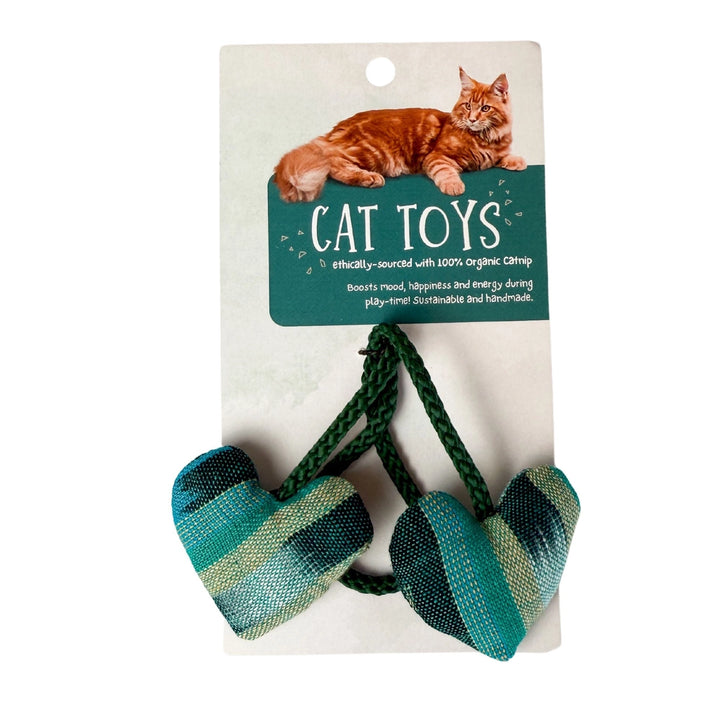 Cat toys with striped design on a white background