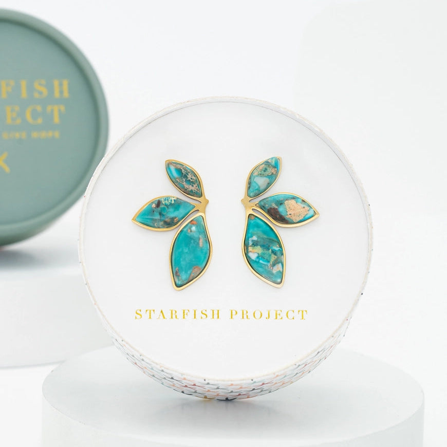 gold and emperor stone earrings in a Starfish Project box