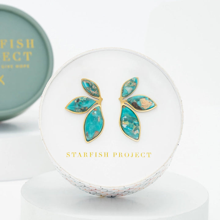 gold and emperor stone earrings in a Starfish Project box