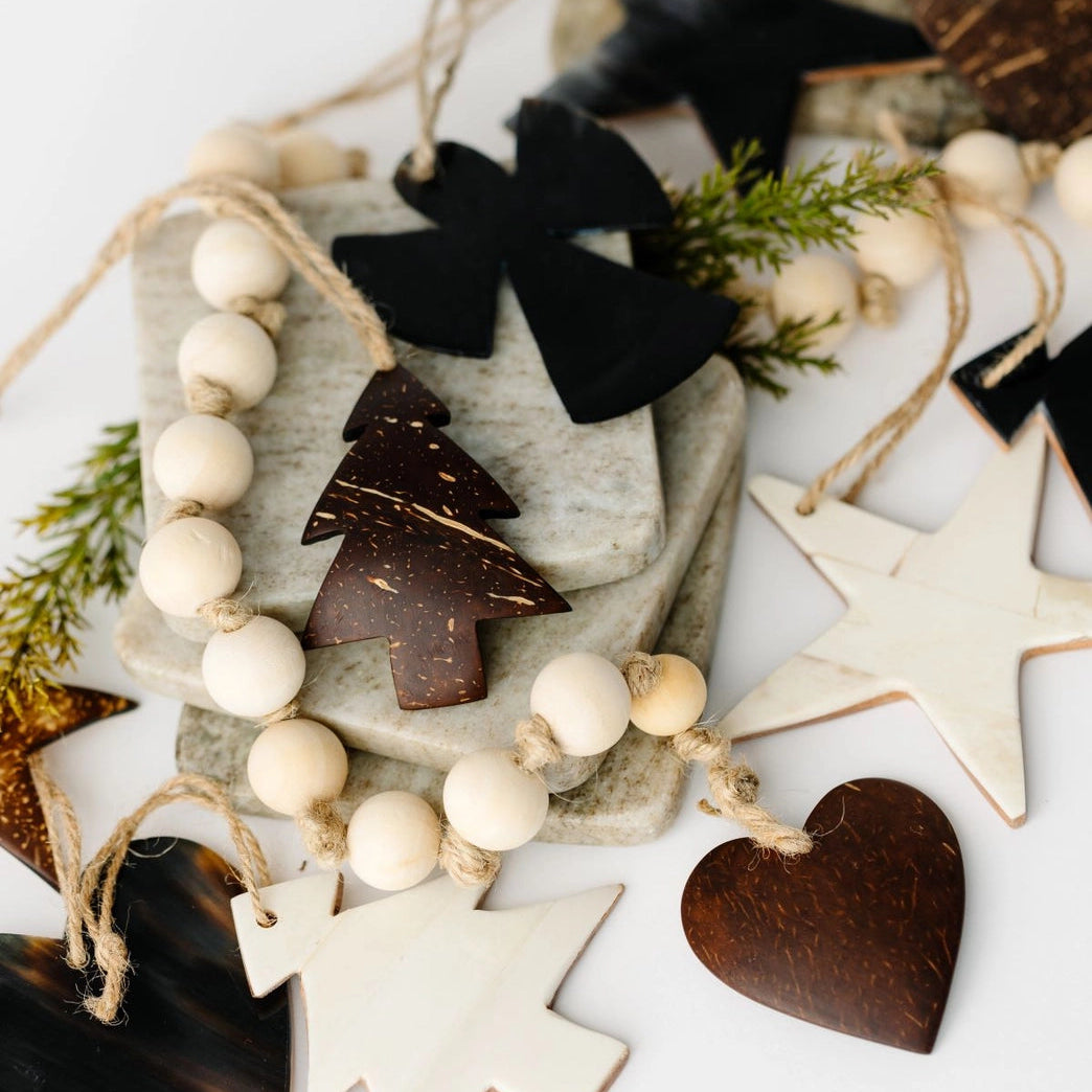 A collection of coconut ornament. 