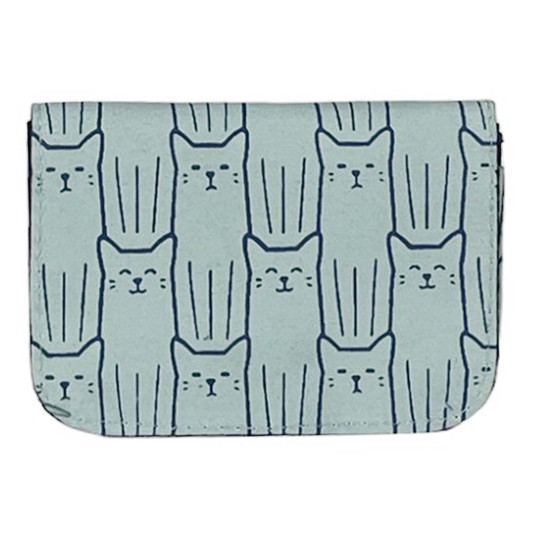 Small pouch with cat pattern on a light blue background