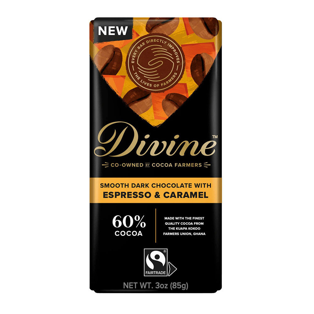 A divine espresso and caramel chocolate bar on a white background