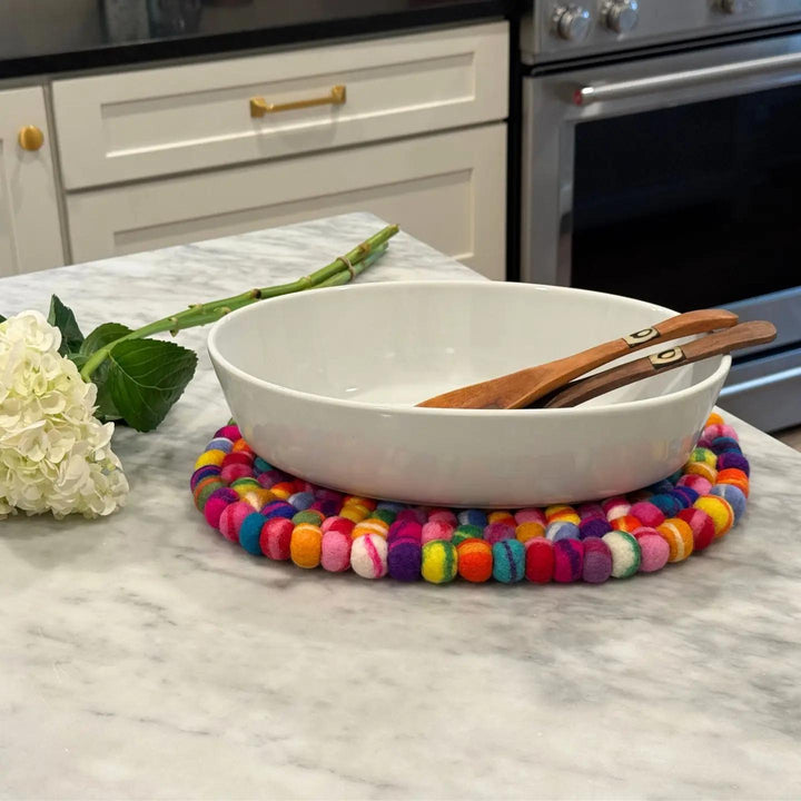 Felt Casserole Trivet in Rainbow Tie Dye