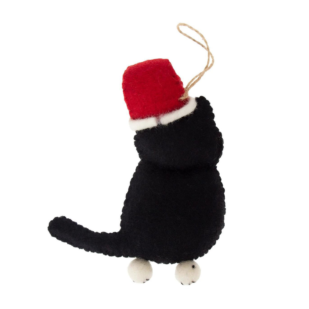 Black & White Tabby Santa Cat Felt Ornament