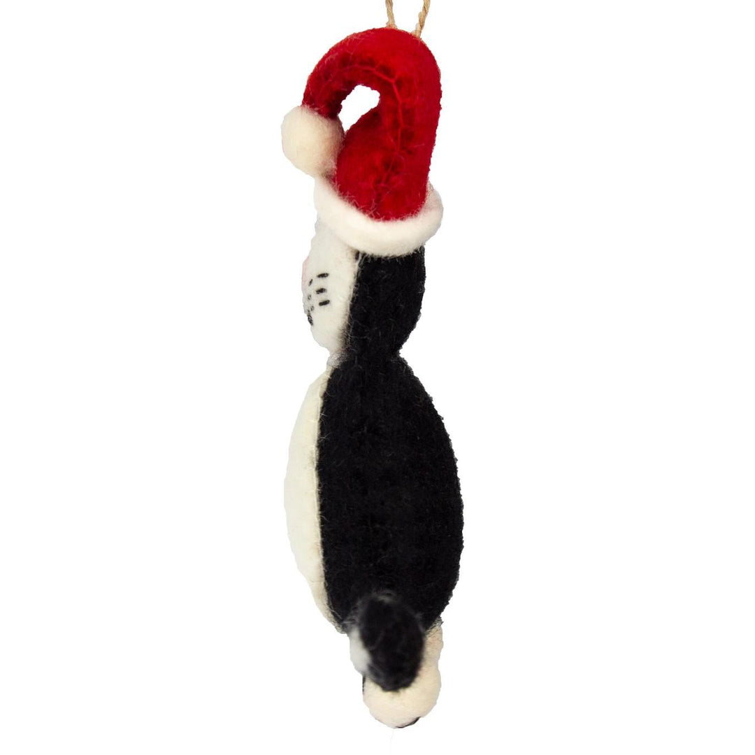 Black & White Tabby Santa Cat Felt Ornament