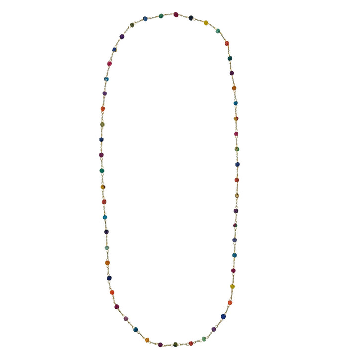 Multicolored dotted kantha milieu necklace on a white background