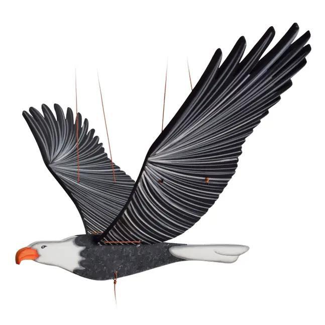 a bald eagle flying mobile on a white background