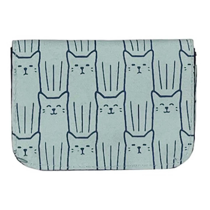 Screen Print Small Wallet - Light Blue Cats