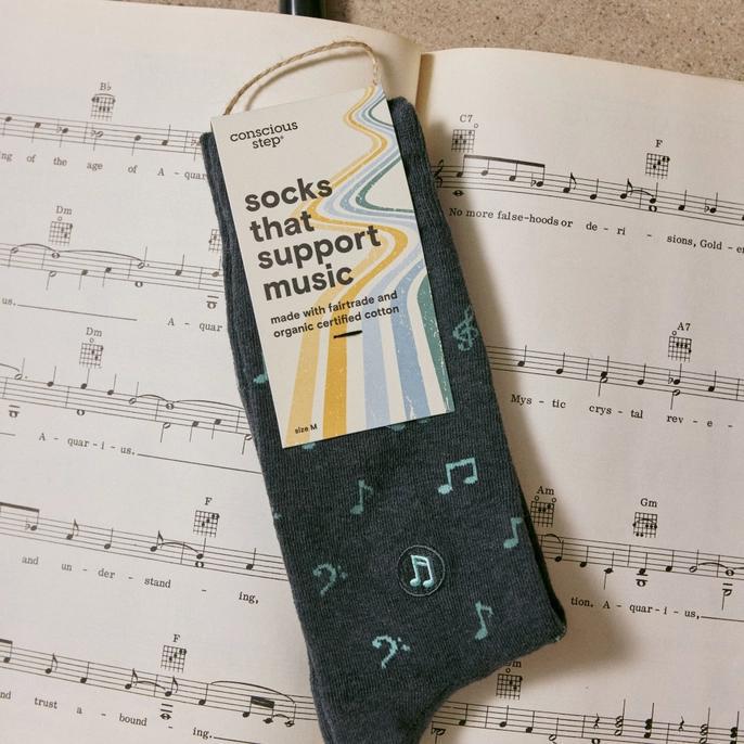 Socks that Support Music (Gray Musical Notes)