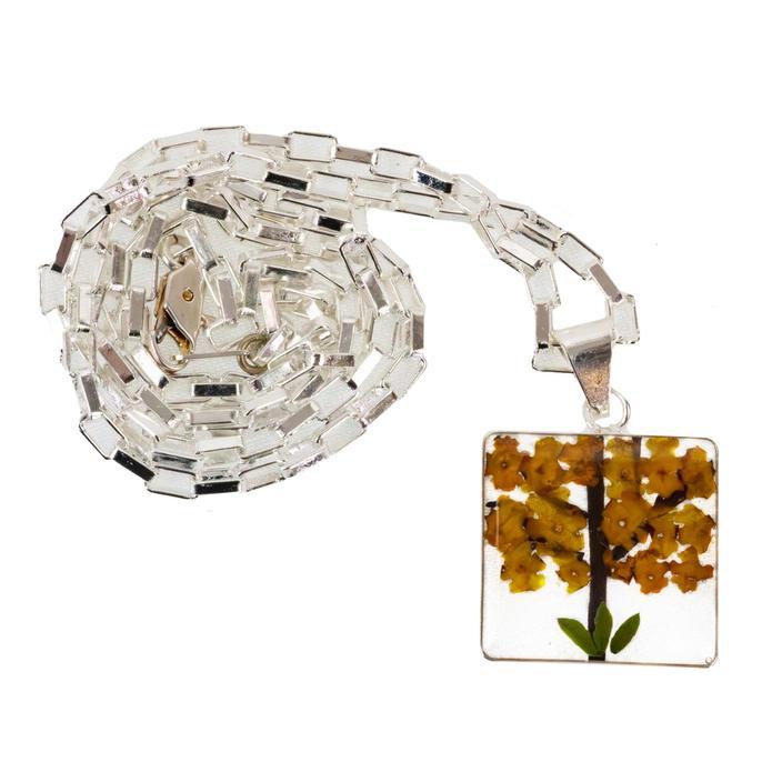 Alpaca Silver Square Flower Pendant Necklace