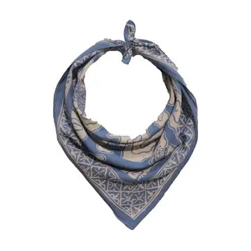 Blue patterned bandana on a white background