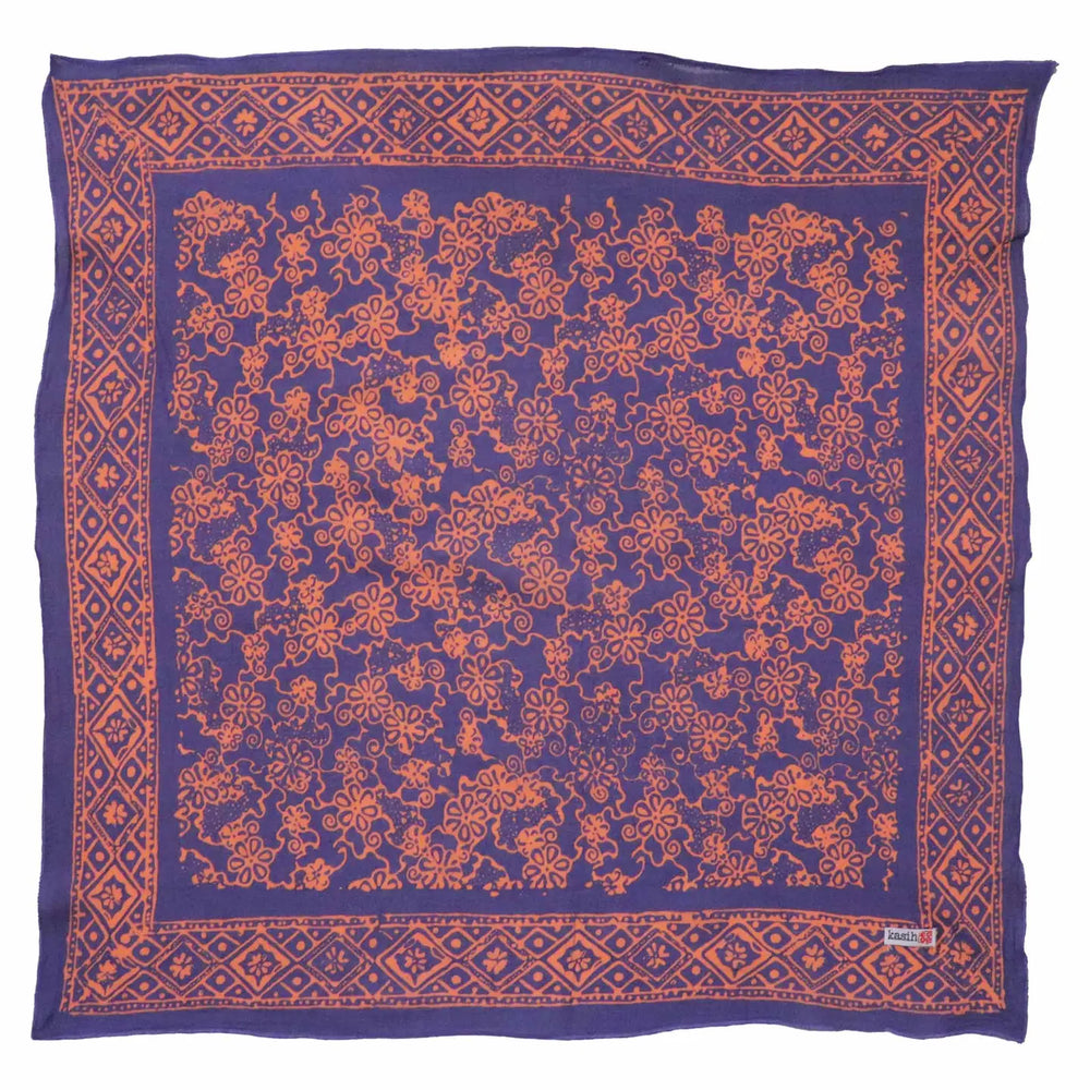 Blue and pink patterned bandana square with intricate designs
