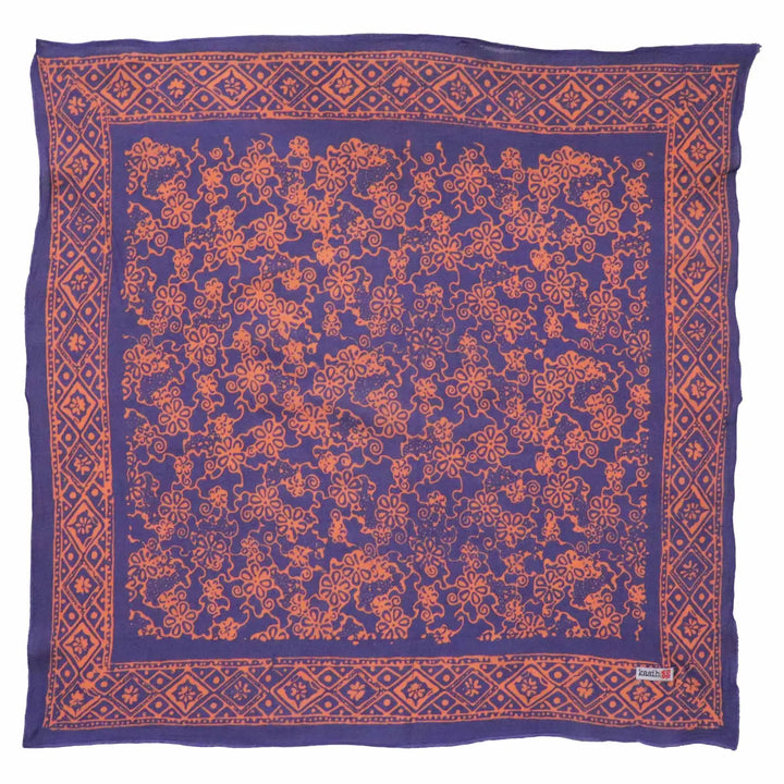 Blue and pink patterned bandana square with intricate designs
