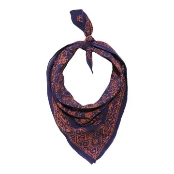  blue bandana with pink patterns on a white background