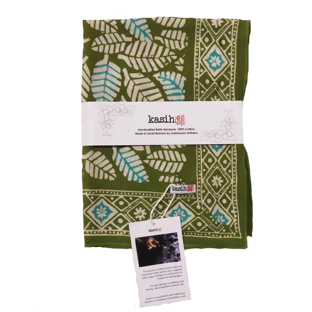 a green banana with coffee leaf design with a Kasih logo. 