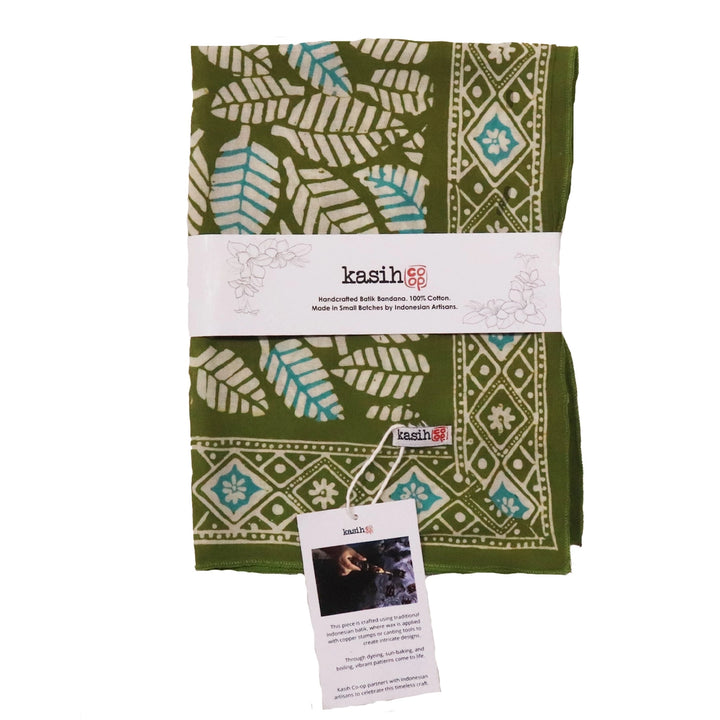 a green banana with coffee leaf design with a Kasih logo. 