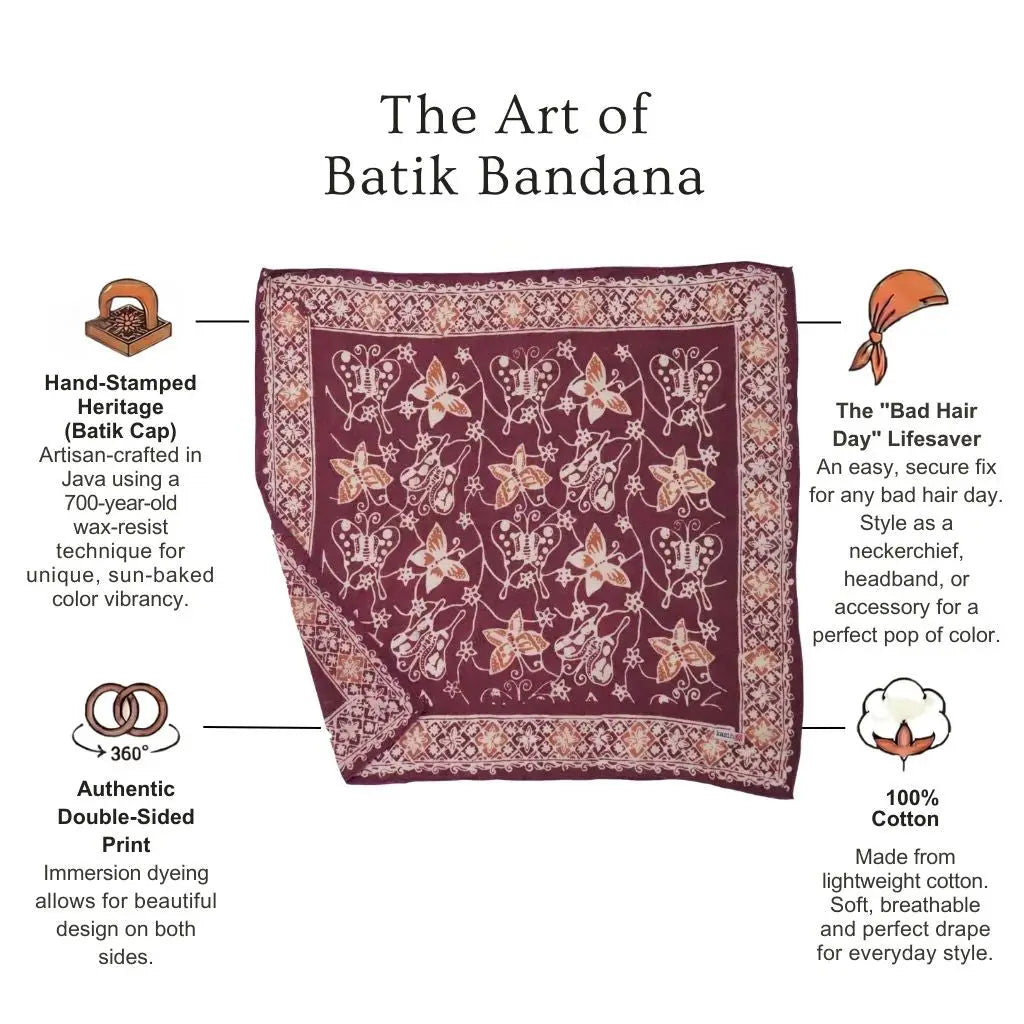 Batik bandana with features highlighted on a white background