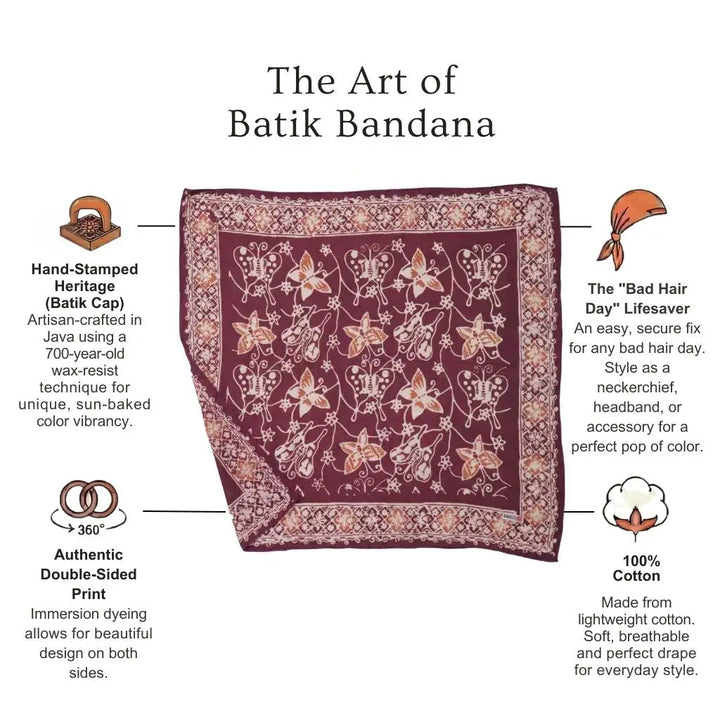Batik bandana with features highlighted on a white background