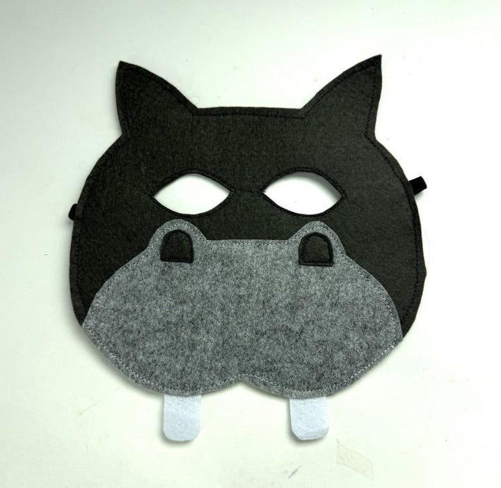 Black and gray hippo mask on a white background