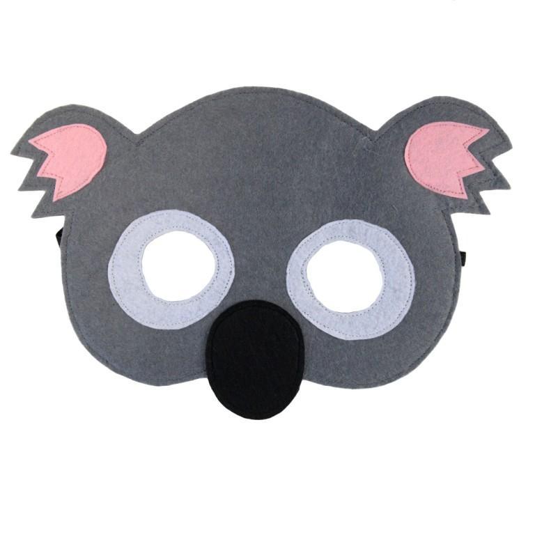 Gray koala mask with pink ears on a white background