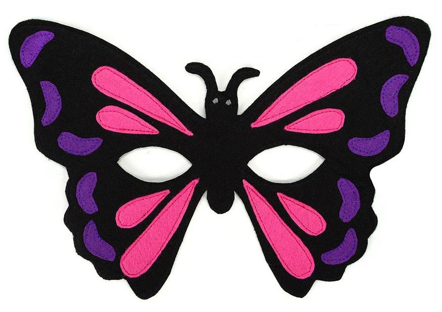 Butterfly mask with pink and purple wings on a white background