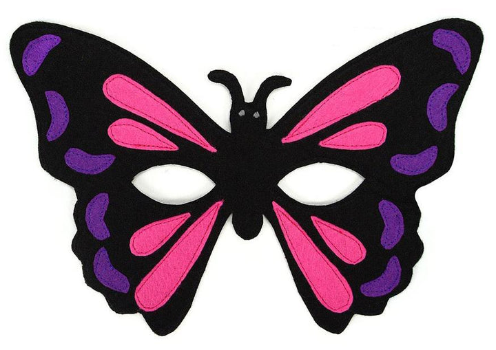 Butterfly mask with pink and purple wings on a white background