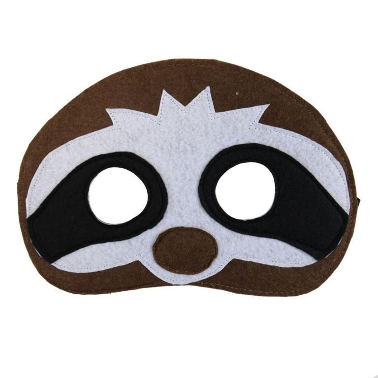 slothmask with brown, black, and white colors on a white background