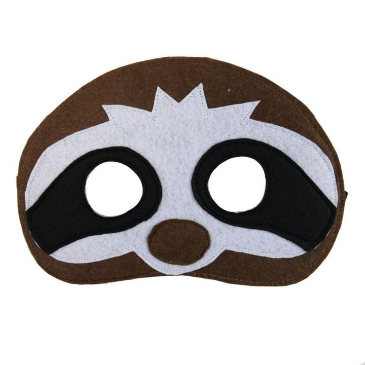 slothmask with brown, black, and white colors on a white background